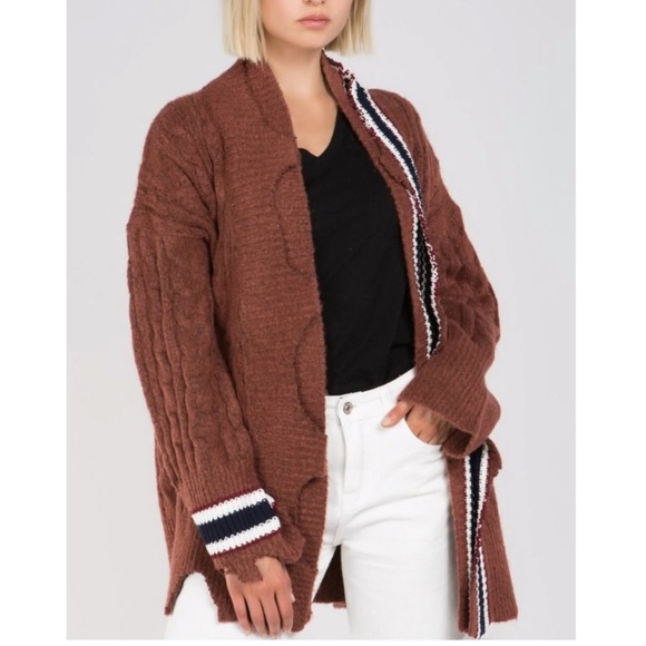 Charcoal Distressed Varsity Soft cozy Cardigan - Picture 5 of 6